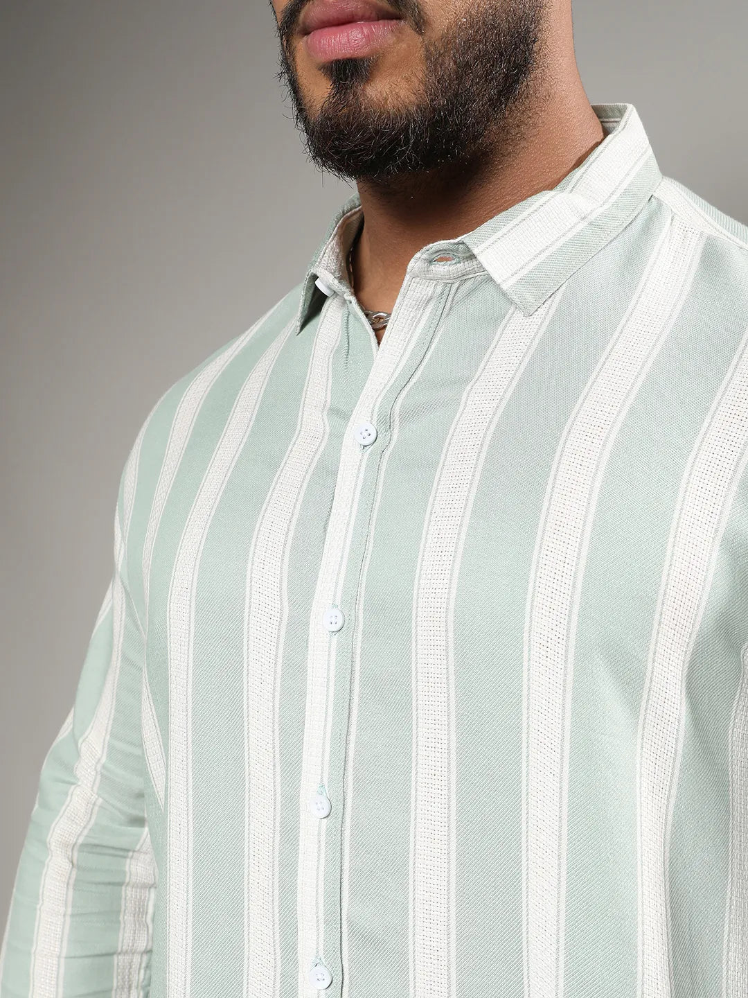 Sage Green & White Contrast Club Striped Shirt - Shop authentic Indian Men's Fashion by Instafab Plus