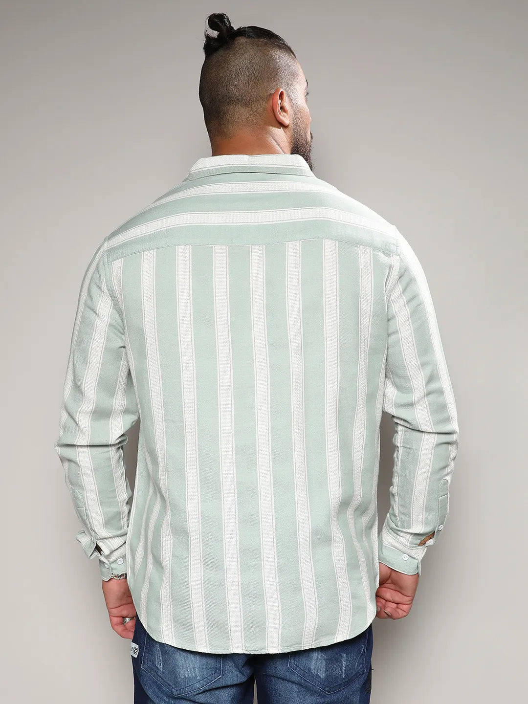 Sage Green & White Contrast Club Striped Shirt - Shop authentic Indian Men's Fashion by Instafab Plus