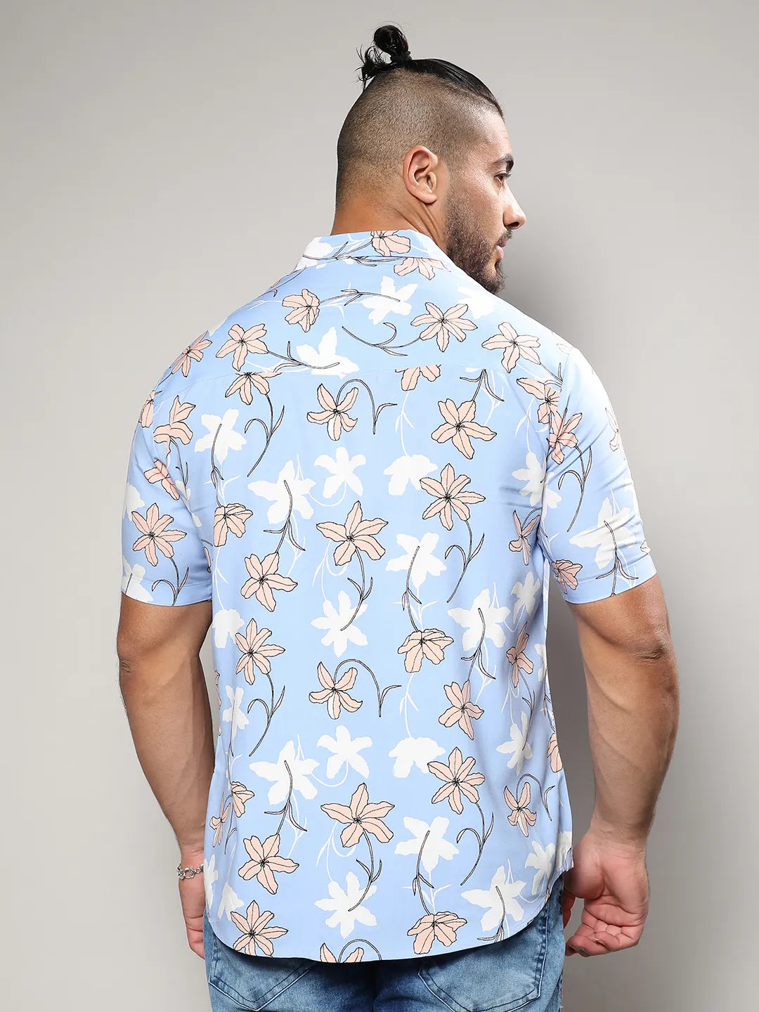 Sky Blue Airy Flower Shirt - Shop authentic Indian Men's Fashion by Instafab Plus