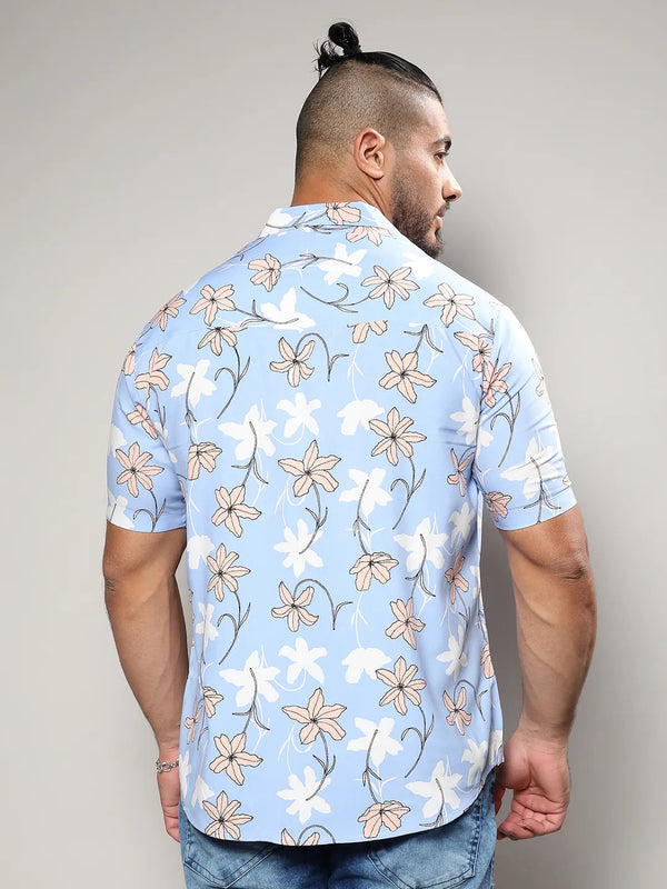 Sky Blue Airy Flower Shirt - Shop authentic Indian Men's Fashion by Instafab Plus