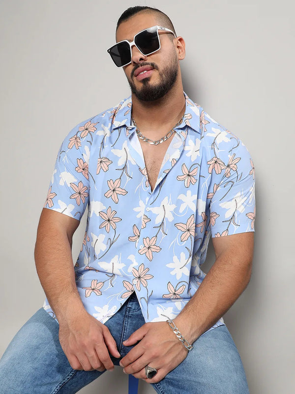 Sky Blue Airy Flower Shirt - Shop authentic Indian Men's Fashion by Instafab Plus