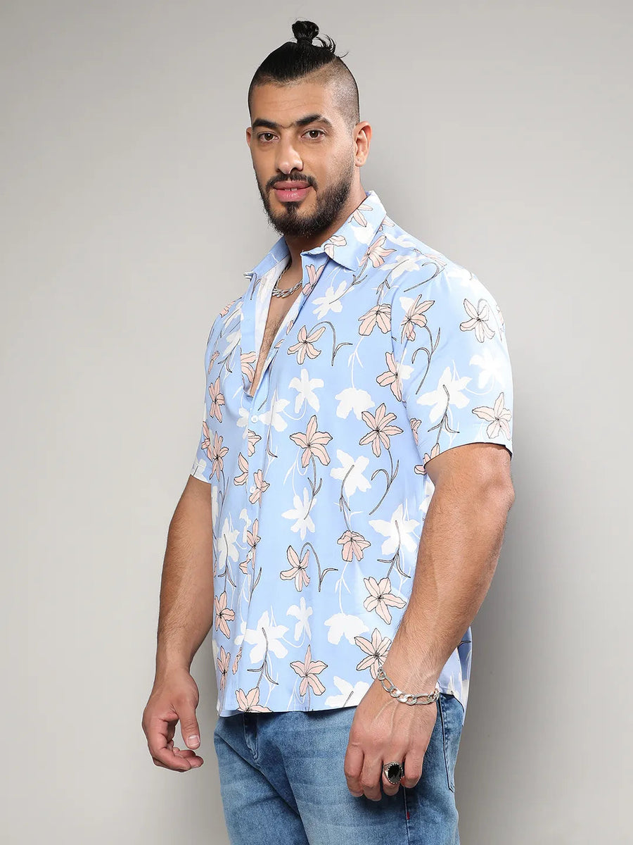 Sky Blue Airy Flower Shirt - Shop authentic Indian Men's Fashion by Instafab Plus