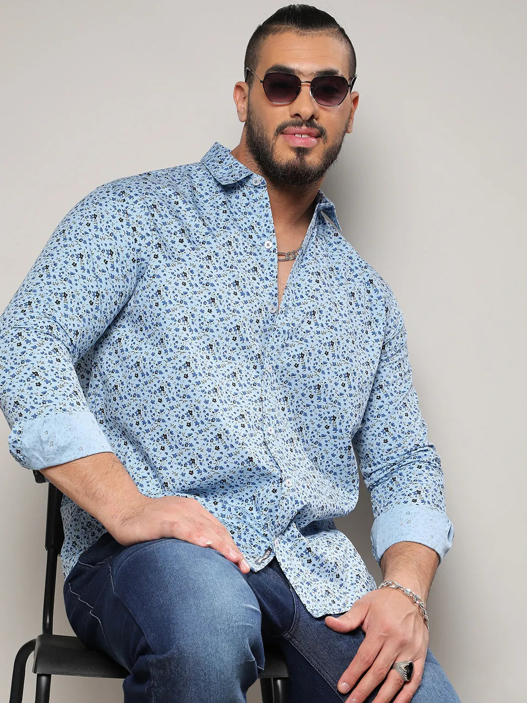 Blue Micro Floral Shirt - Shop authentic Indian Men's Fashion by Instafab Plus