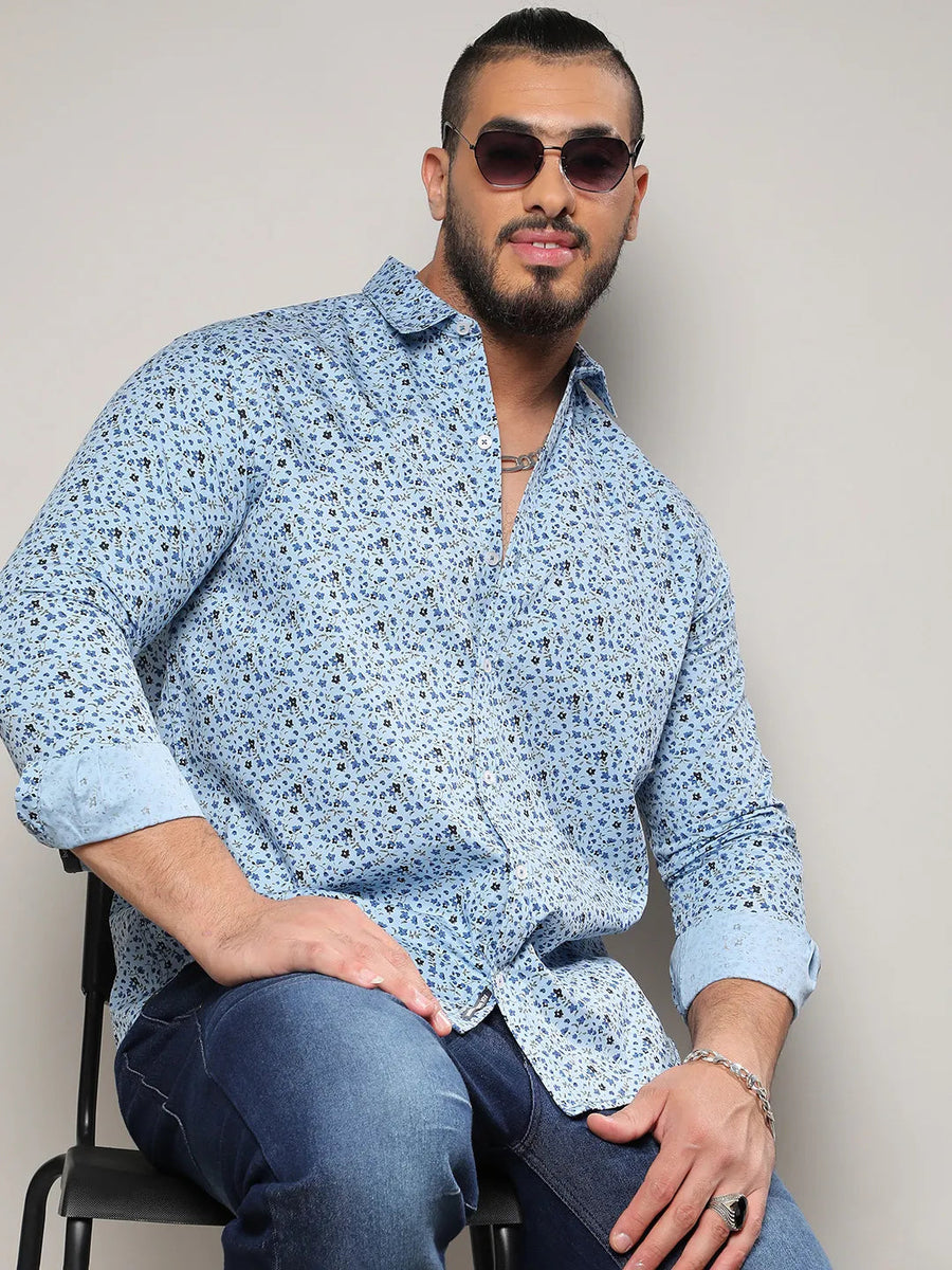 Blue Micro Floral Shirt - Shop authentic Indian Men's Fashion by Instafab Plus