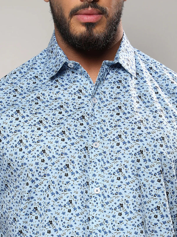 Blue Micro Floral Shirt - Shop authentic Indian Men's Fashion by Instafab Plus
