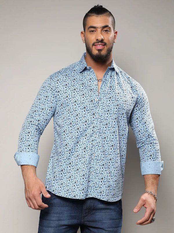 Blue Micro Floral Shirt - Shop authentic Indian Men's Fashion by Instafab Plus