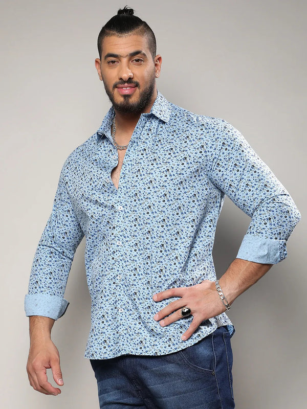 Blue Micro Floral Shirt - Shop authentic Indian Men's Fashion by Instafab Plus