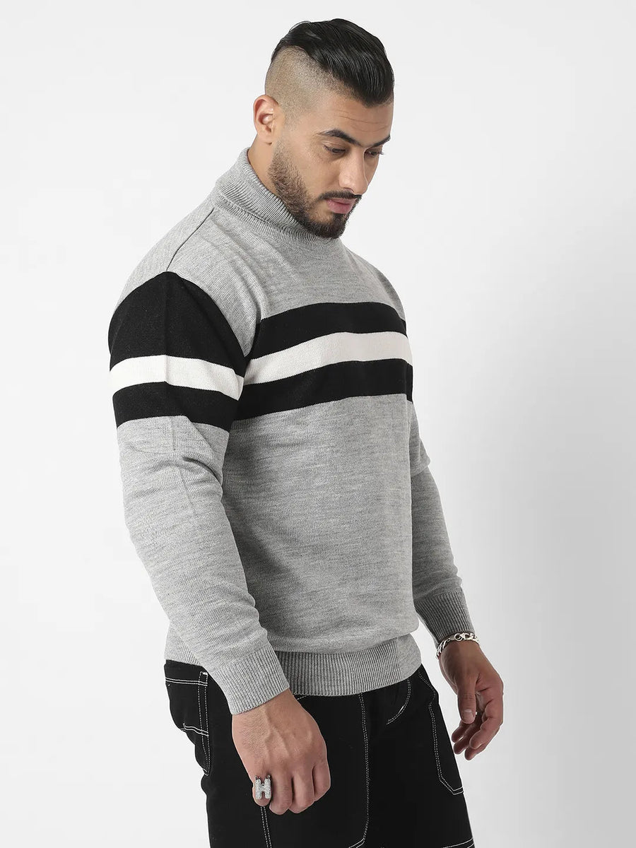 Striped Turtle Neck Woollen Pullover - Shop authentic Indian Men's Fashion by Instafab Plus