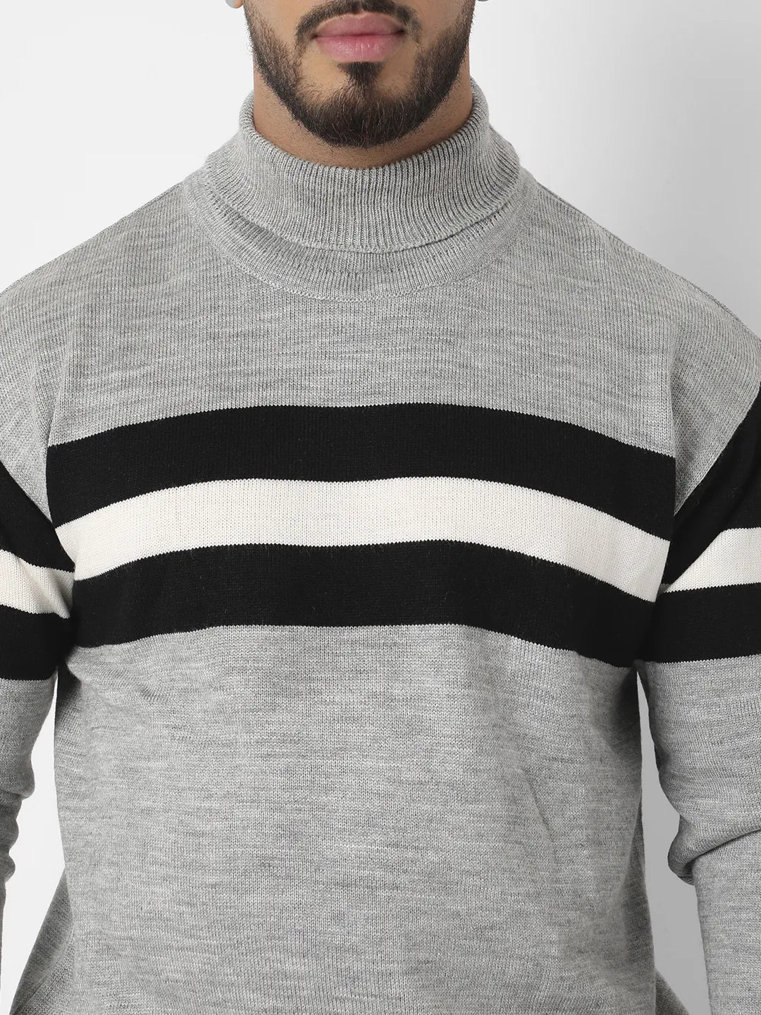 Striped Turtle Neck Woollen Pullover - Shop authentic Indian Men's Fashion by Instafab Plus