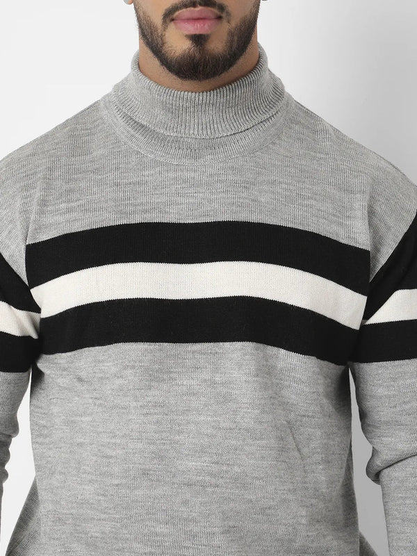 Striped Turtle Neck Woollen Pullover - Shop authentic Indian Men's Fashion by Instafab Plus