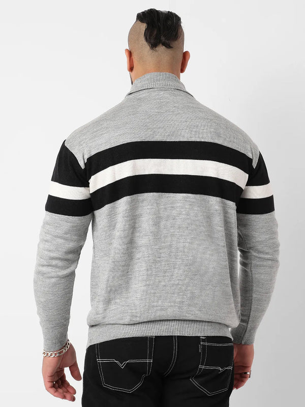 Striped Turtle Neck Woollen Pullover - Shop authentic Indian Men's Fashion by Instafab Plus