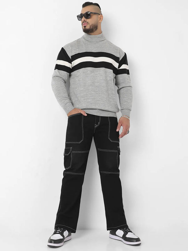 Striped Turtle Neck Woollen Pullover - Shop authentic Indian Men's Fashion by Instafab Plus