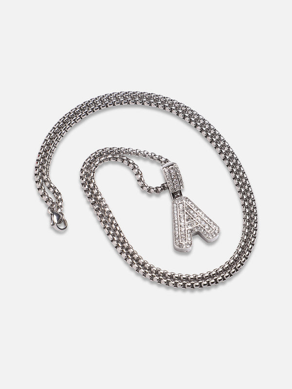 Embellished A Alphabet Pendant with Chain - Silver - Shop authentic Indian Men's Fashion by French Accent
