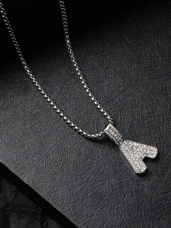 Embellished A Alphabet Pendant with Chain - Silver - Shop authentic Indian Men's Fashion by French Accent