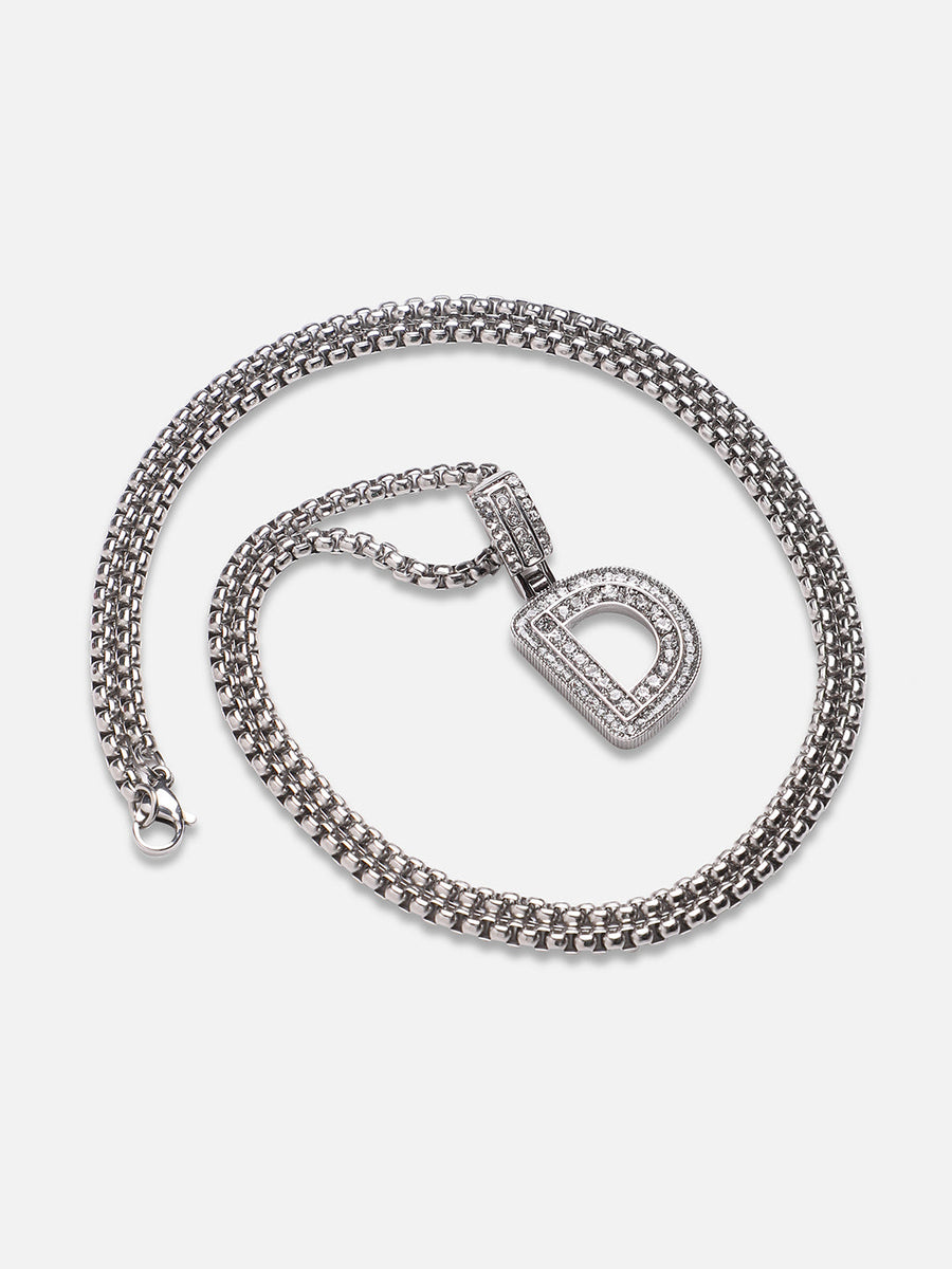 Embellished D Alphabet Pendant with Chain - Silver - Shop authentic Indian Men's Fashion by French Accent