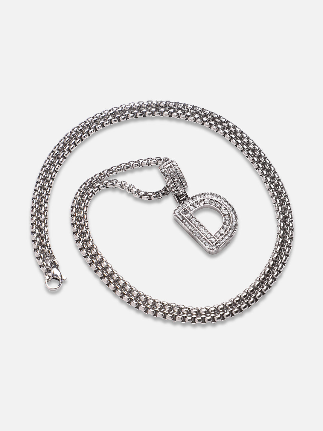 Embellished D Alphabet Pendant with Chain - Silver - Shop authentic Indian Men's Fashion by French Accent