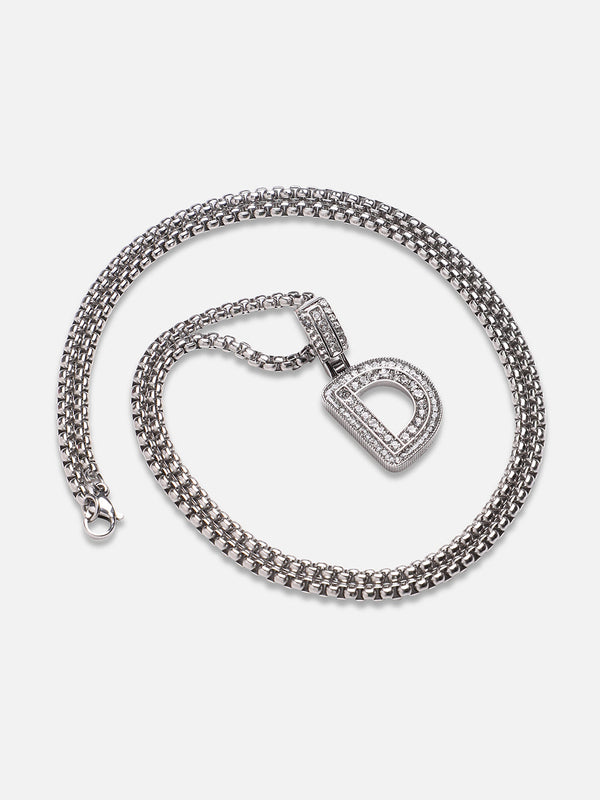Embellished D Alphabet Pendant with Chain - Silver - Shop authentic Indian Men's Fashion by French Accent