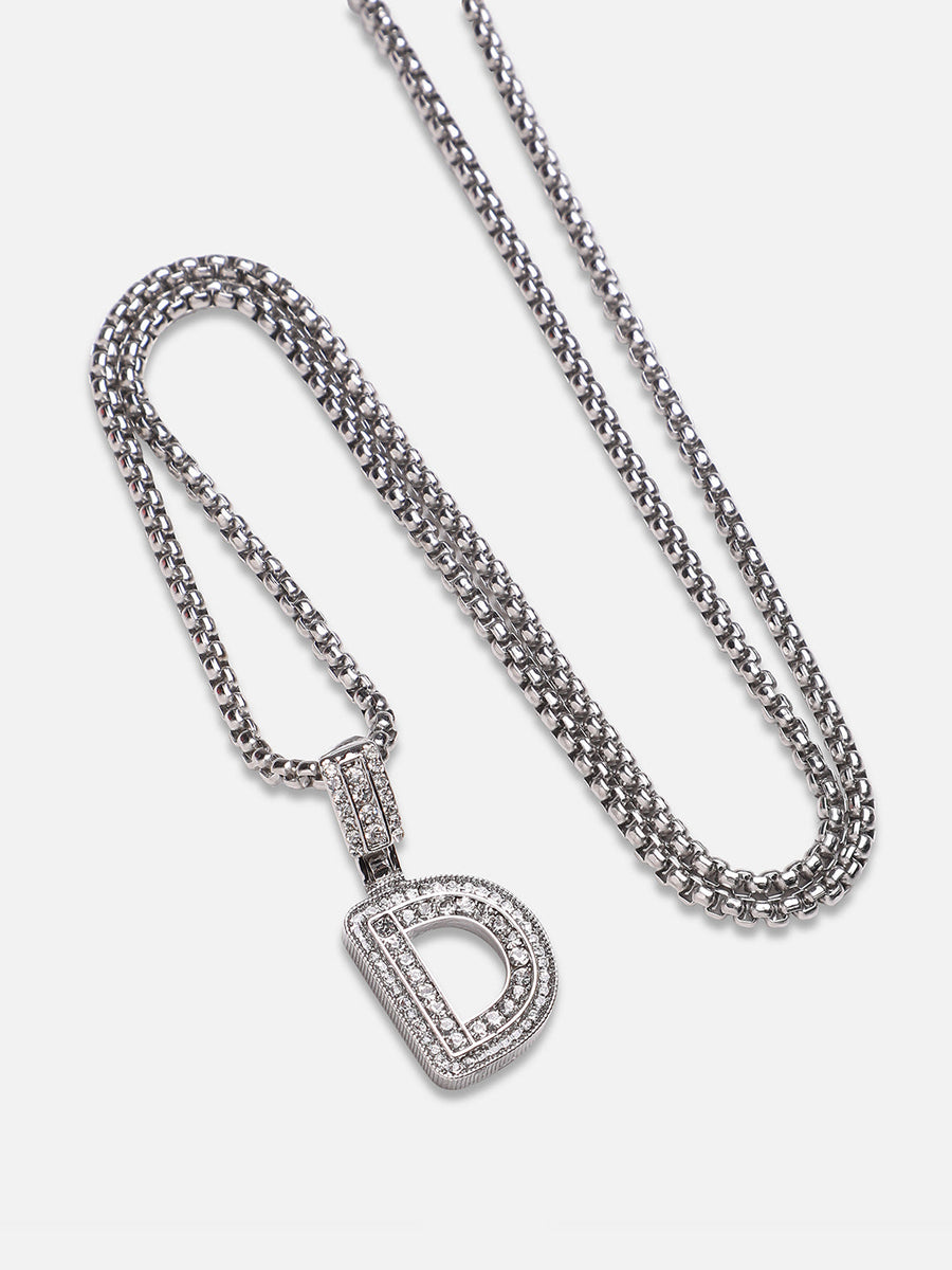 Embellished D Alphabet Pendant with Chain - Silver - Shop authentic Indian Men's Fashion by French Accent