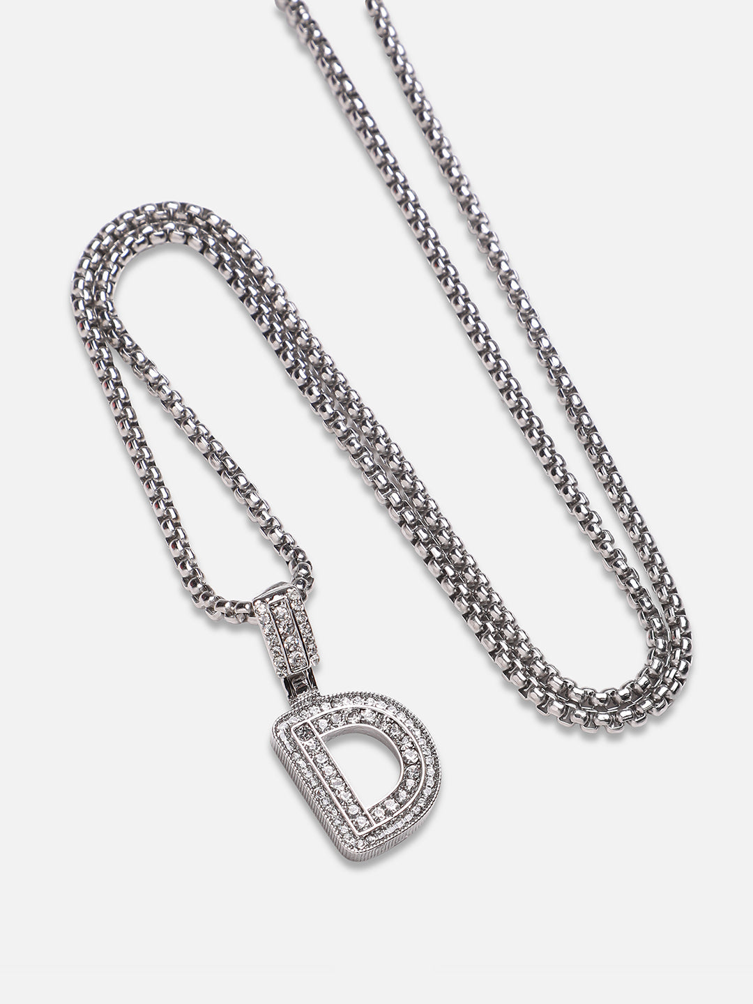 Embellished D Alphabet Pendant with Chain - Silver - Shop authentic Indian Men's Fashion by French Accent