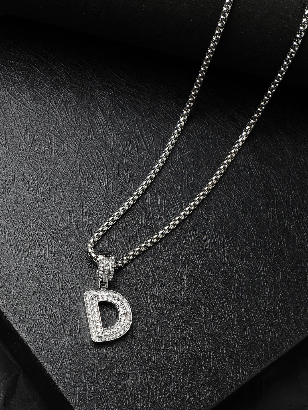 Embellished D Alphabet Pendant with Chain - Silver - Shop authentic Indian Men's Fashion by French Accent