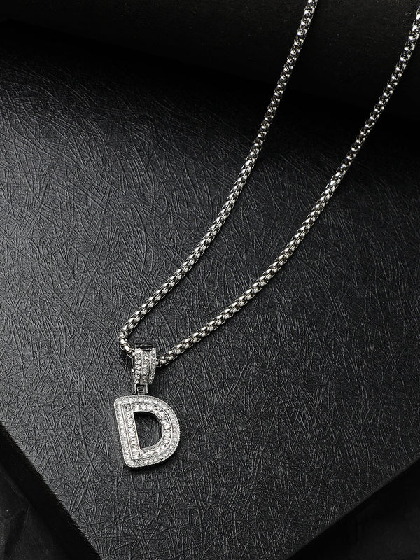 Embellished D Alphabet Pendant with Chain - Silver - Shop authentic Indian Men's Fashion by French Accent