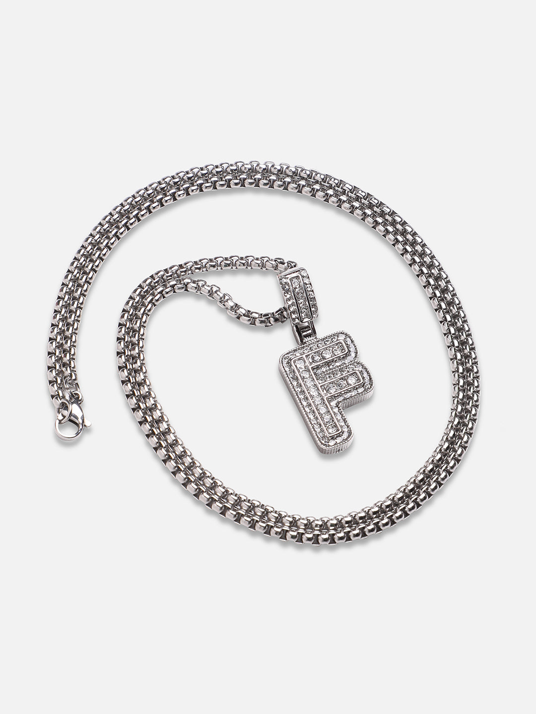 Embellished F Alphabet Pendant with Chain - Silver - Shop authentic Indian Men's Fashion by French Accent
