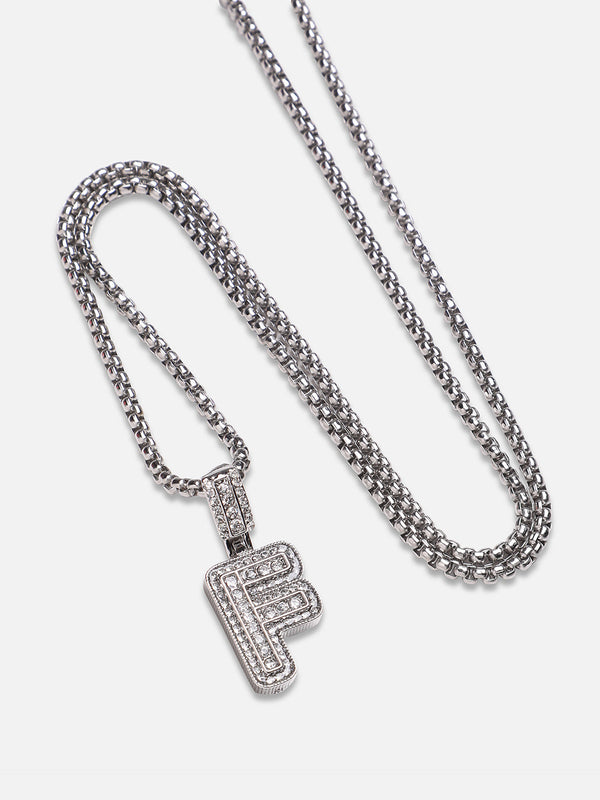 Embellished F Alphabet Pendant with Chain - Silver - Shop authentic Indian Men's Fashion by French Accent