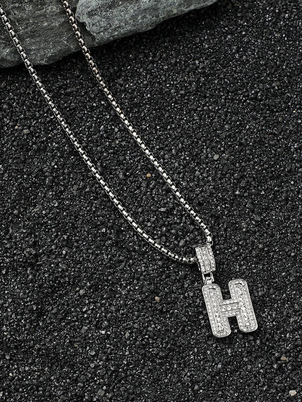 Embellished H Alphabet Pendant with Chain - Silver - Shop authentic Indian Men's Fashion by French Accent