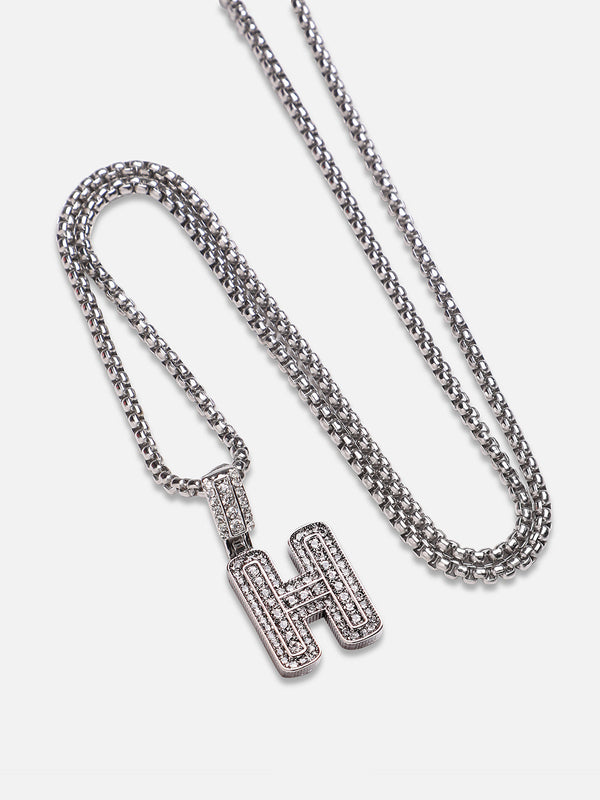 Embellished H Alphabet Pendant with Chain - Silver - Shop authentic Indian Men's Fashion by French Accent
