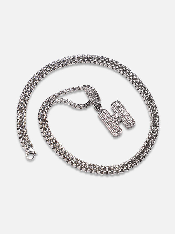 Embellished H Alphabet Pendant with Chain - Silver - Shop authentic Indian Men's Fashion by French Accent