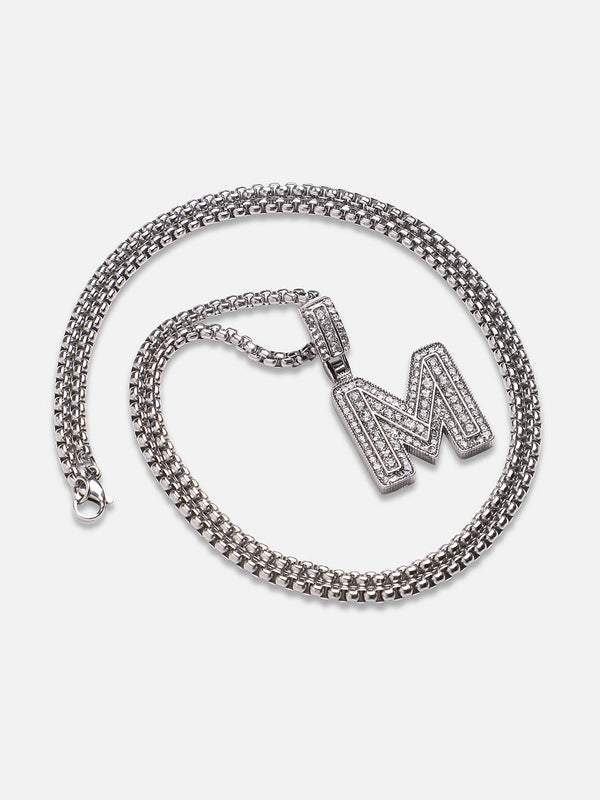 Embellished M Alphabet Pendant with Chain - Silver - Shop authentic Indian Men's Fashion by French Accent