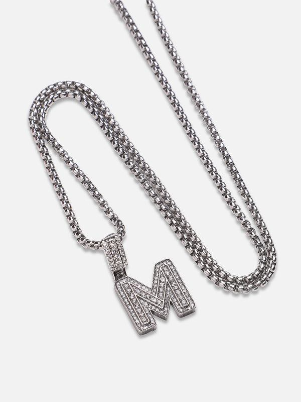 Embellished M Alphabet Pendant with Chain - Silver - Shop authentic Indian Men's Fashion by French Accent