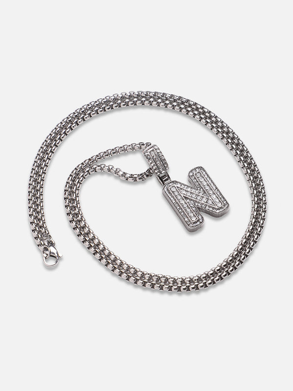 Embellished N Alphabet Pendant with Chain - Silver - Shop authentic Indian Men's Fashion by French Accent