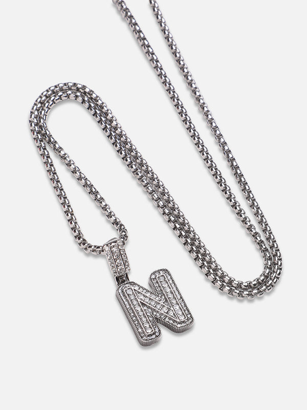 Embellished N Alphabet Pendant with Chain - Silver - Shop authentic Indian Men's Fashion by French Accent