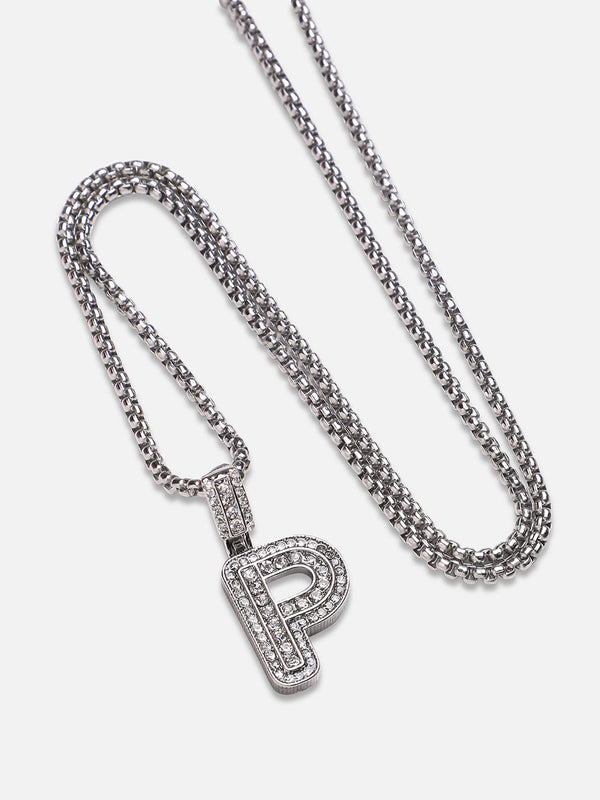 Embellished P Alphabet Pendant with Chain - Silver - Shop authentic Indian Men's Fashion by French Accent