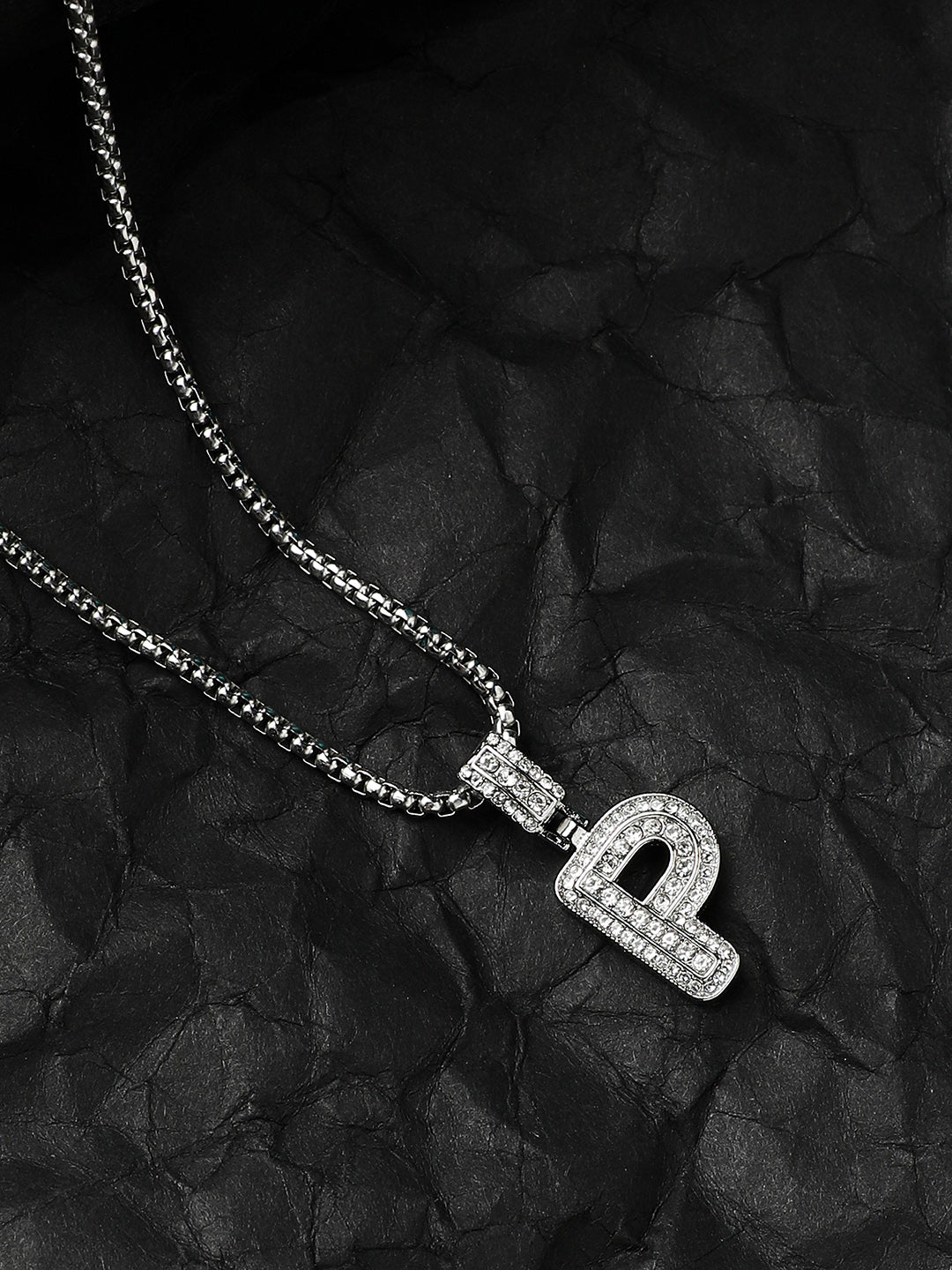 Embellished P Alphabet Pendant with Chain - Silver - Shop authentic Indian Men's Fashion by French Accent