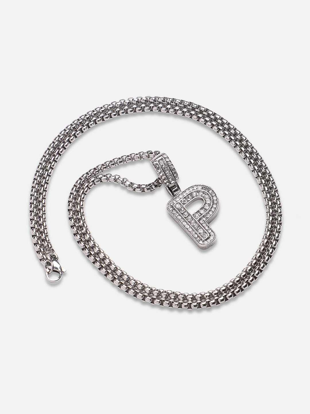 Embellished P Alphabet Pendant with Chain - Silver - Shop authentic Indian Men's Fashion by French Accent