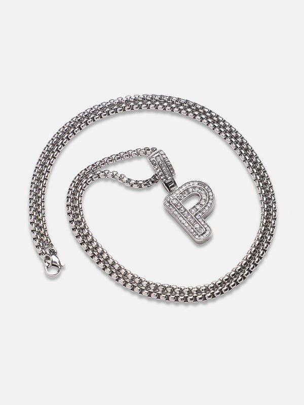 Embellished P Alphabet Pendant with Chain - Silver - Shop authentic Indian Men's Fashion by French Accent