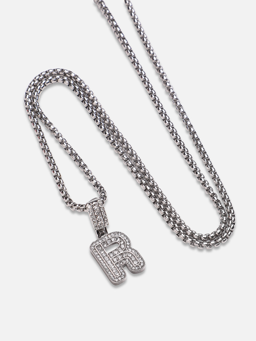 Embellished R Alphabet Pendant with Chain - Silver - Shop authentic Indian Men's Fashion by French Accent