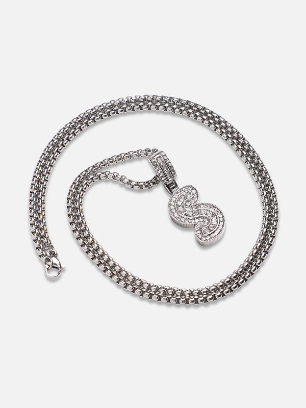 Embellished S Alphabet Pendant with Chain - Silver - Shop authentic Indian Men's Fashion by French Accent