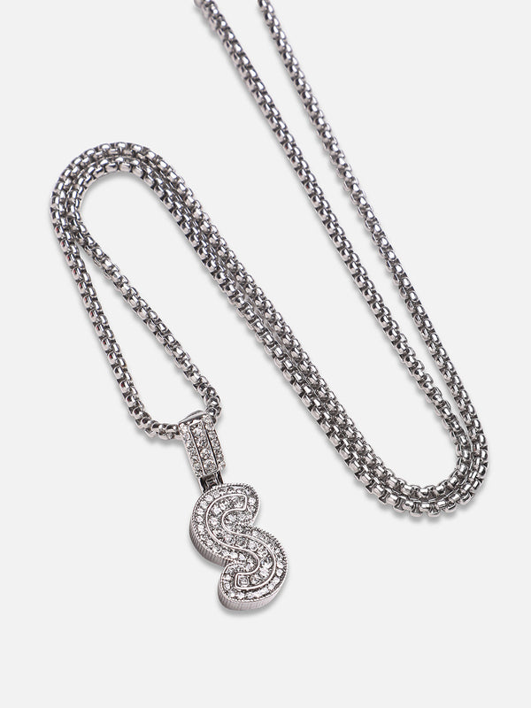 Embellished S Alphabet Pendant with Chain - Silver - Shop authentic Indian Men's Fashion by French Accent