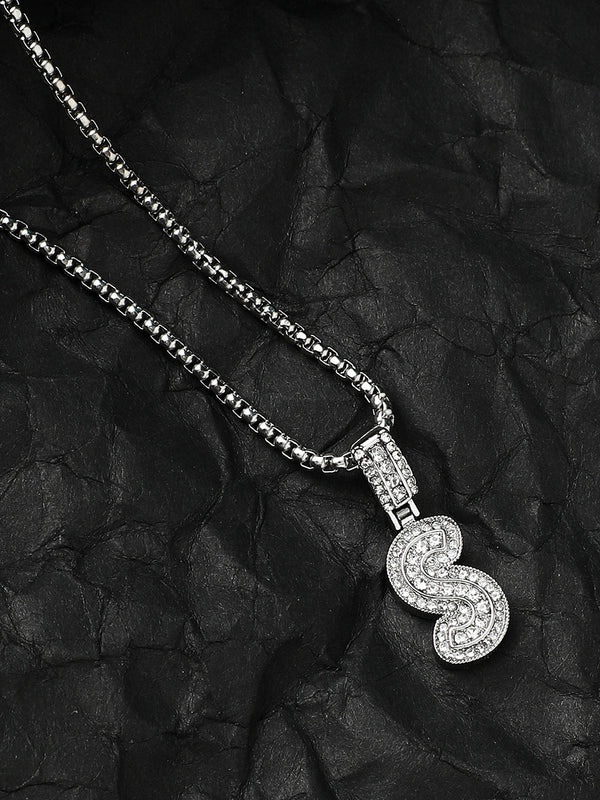 Embellished S Alphabet Pendant with Chain - Silver - Shop authentic Indian Men's Fashion by French Accent