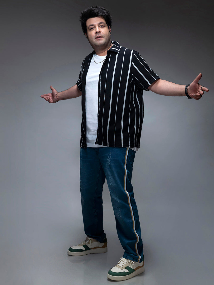 Black Striped Casual Shirt - Shop authentic Indian Men's Fashion by Instafab Plus