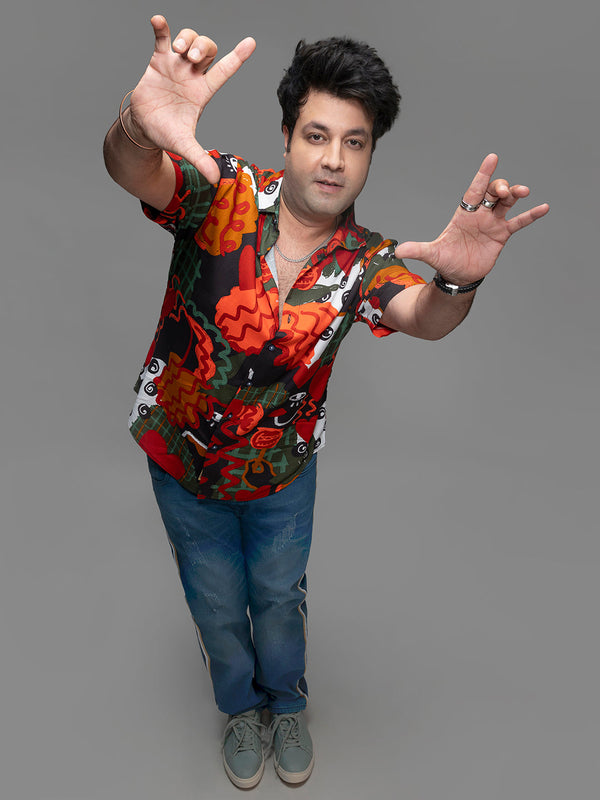 Red Artistic Romance Shirt - Shop authentic Indian Men's Fashion by Instafab Plus