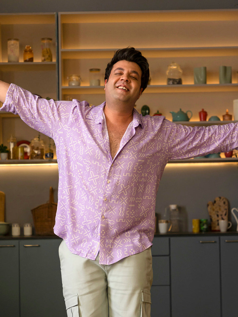 Lavender Minimal Aztec Shirt - Shop authentic Indian Men's Fashion by Instafab Plus