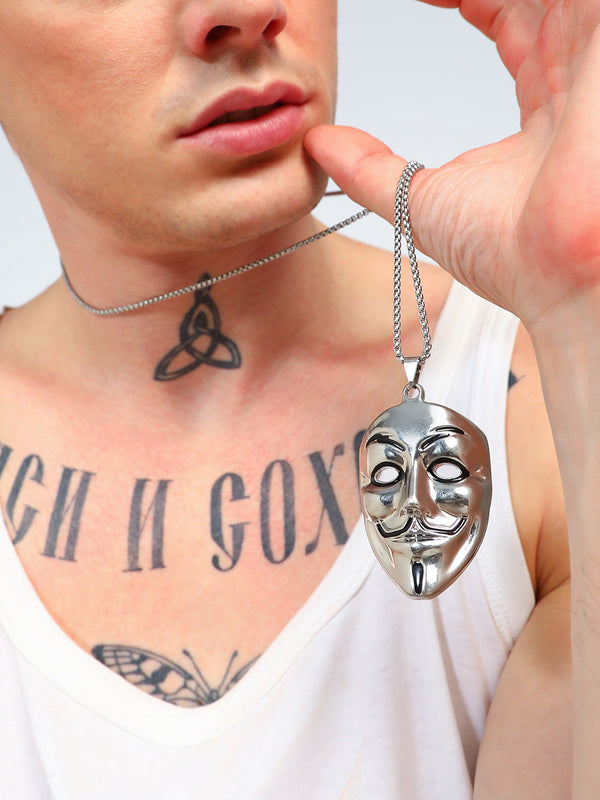 Men's V For Vendetta Pendant Necklace - Silver - Shop authentic Indian Men's Fashion by French Accent