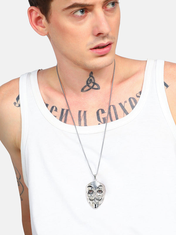 Men's V For Vendetta Pendant Necklace - Silver - Shop authentic Indian Men's Fashion by French Accent