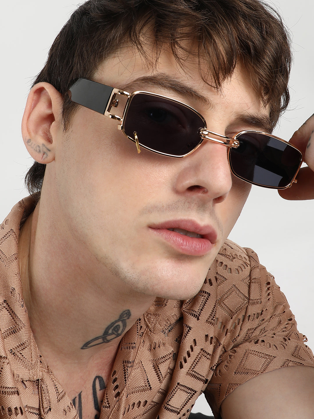 Men's Full Rim Rectangular Sunglasses - Black - Shop authentic Indian Men's Fashion by French Accent