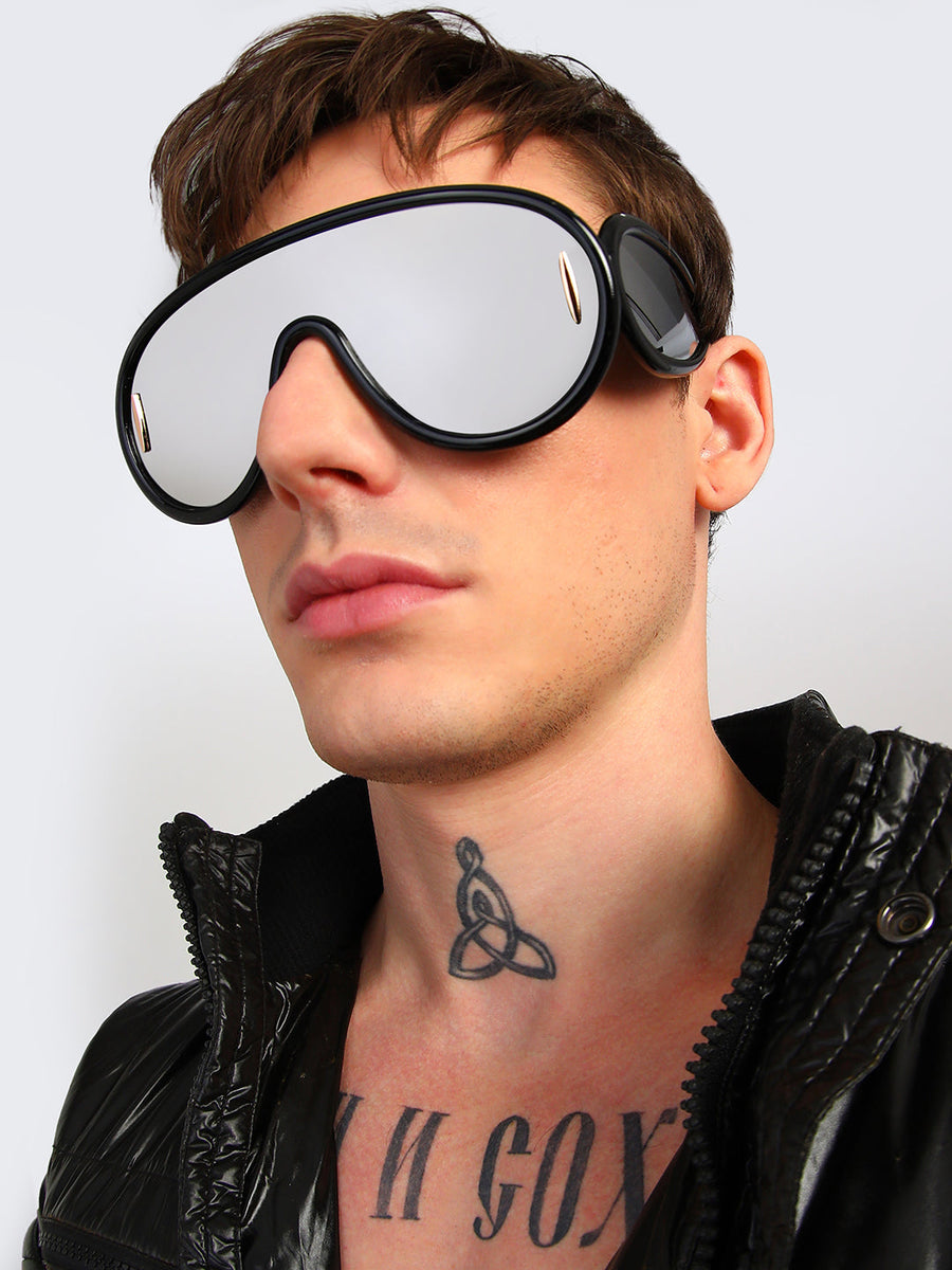 Men's Metallic Oversized Sunglases - Black - Shop authentic Indian Men's Fashion by French Accent