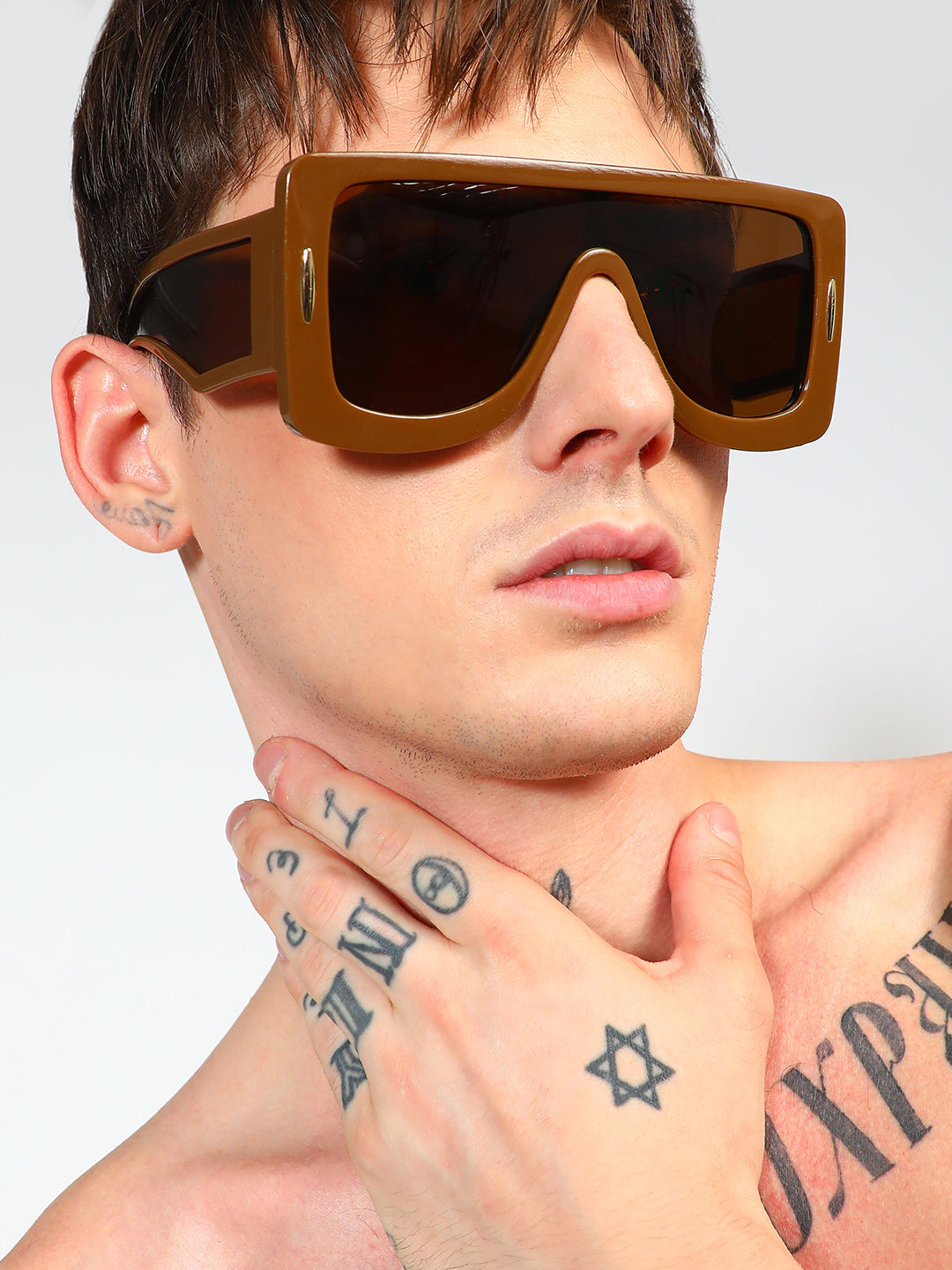 Men's Futuristic Oversized Sunglasses - Brown - Shop authentic Indian Men's Fashion by French Accent